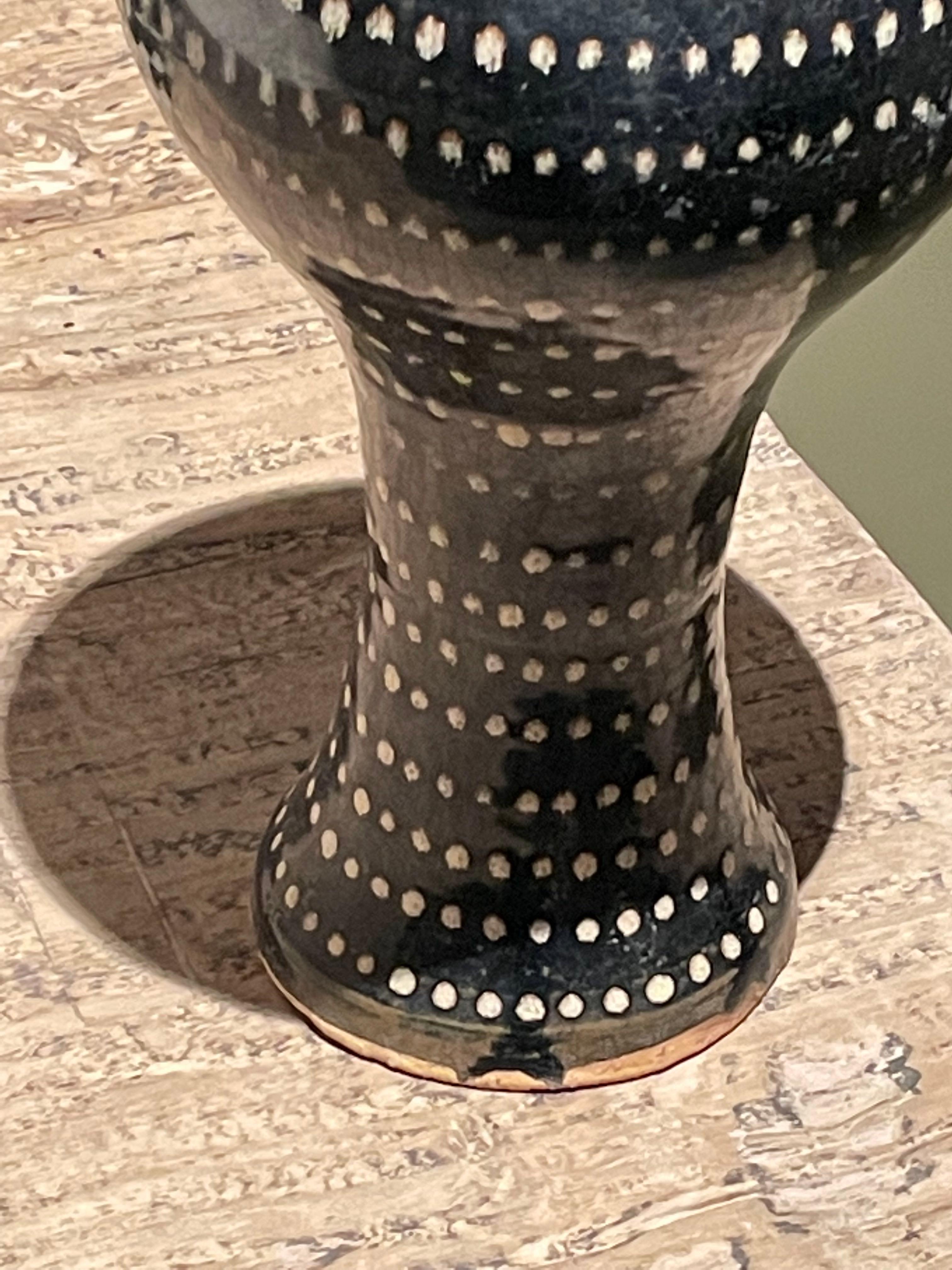 Chinese Black and White Dotted Curved Top Vase, China, Contemporary For Sale