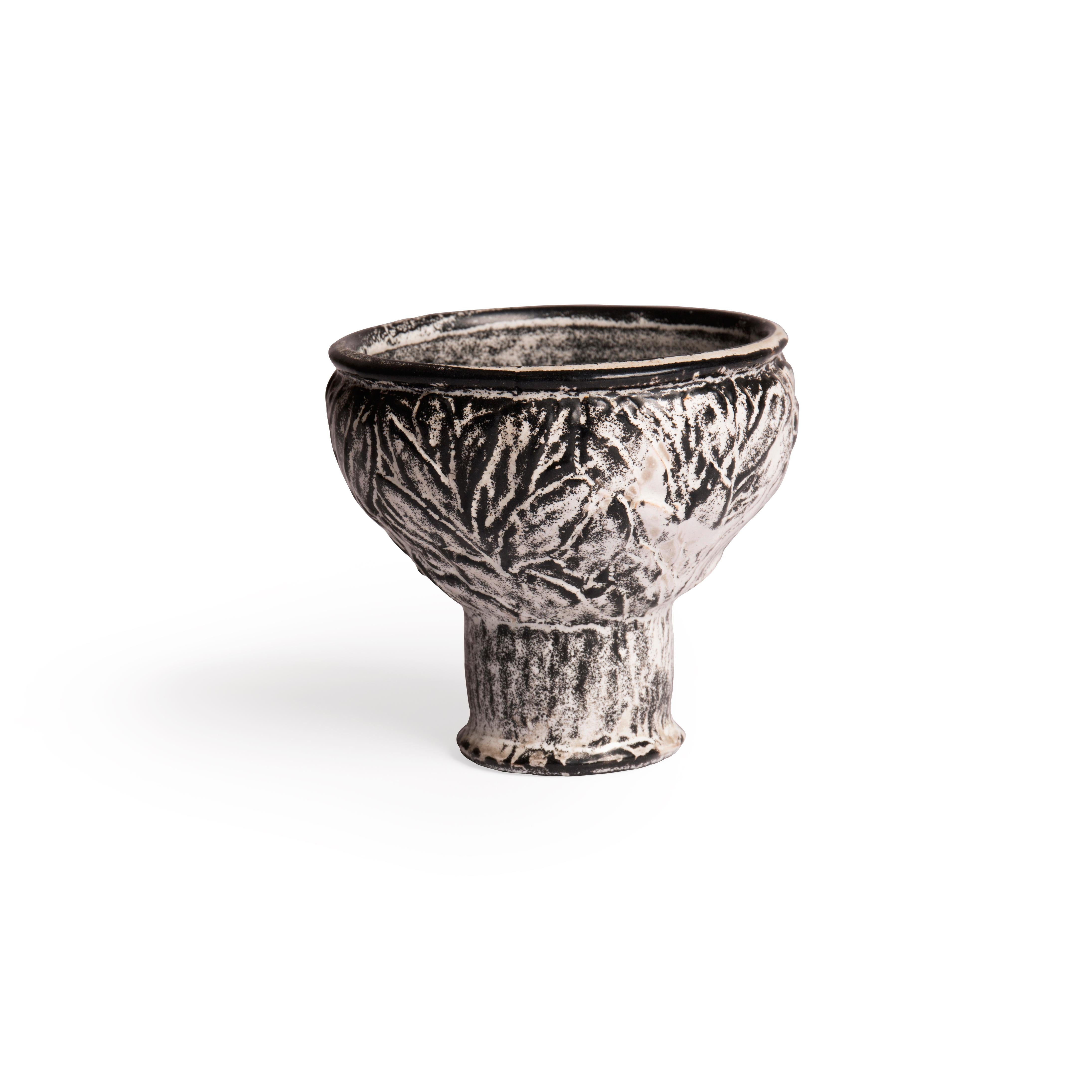 Scandinavian Modern Black and white double glazed earthenware vase from Denmark