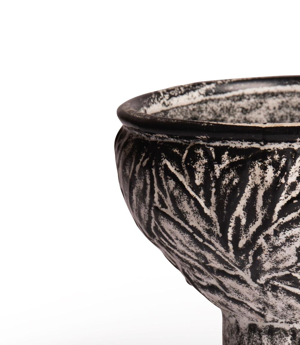 Glazed Black and white double glazed earthenware vase from Denmark For Sale