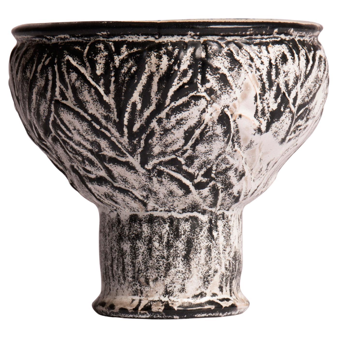 Black and white double glazed earthenware vase from Denmark For Sale