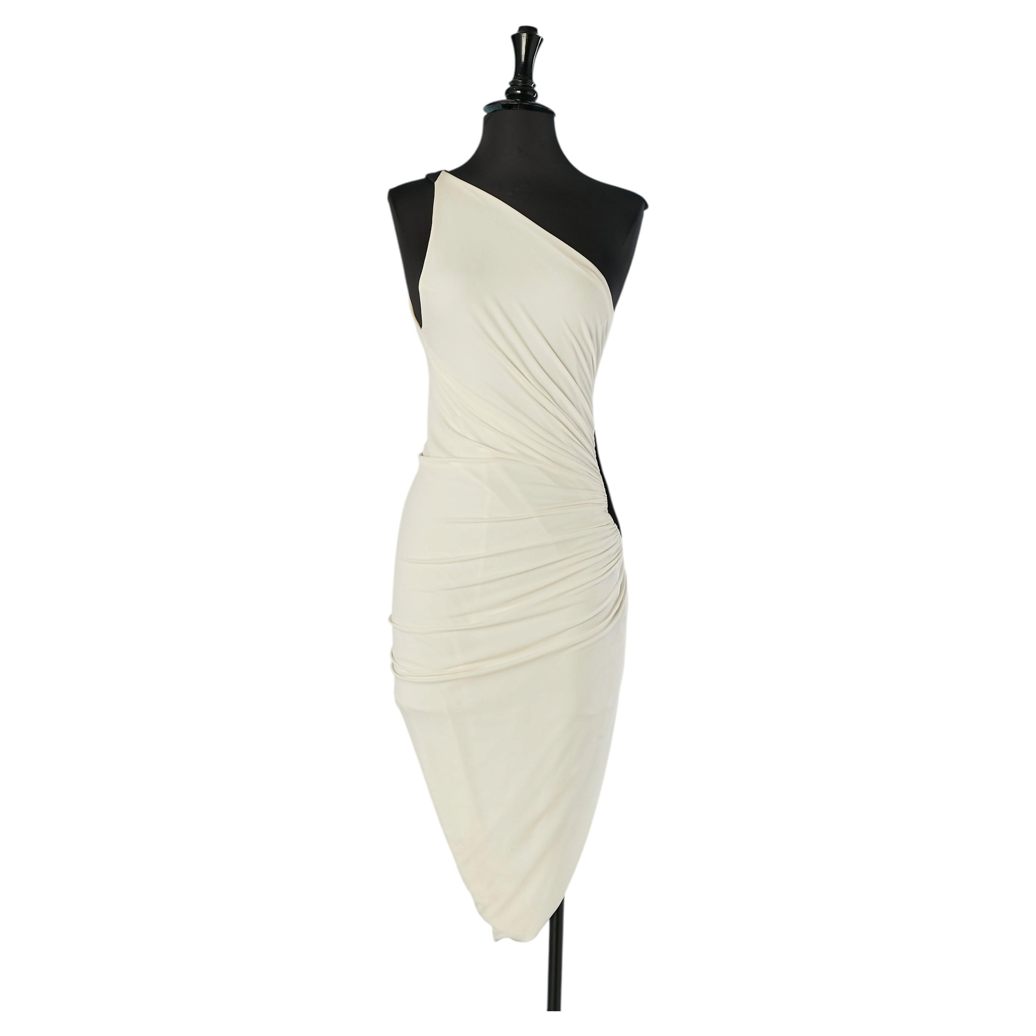 Schwarz-weißes, drapiertes Jersey-Kleid mit einem Träger von ALEXANDRE VAUTHIER COUTURE