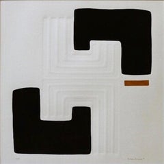 Black and White Engraving with Gold Accents, Contemporary Art, 27x27