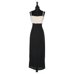 Black and white evening dress with beaded work on the bustier