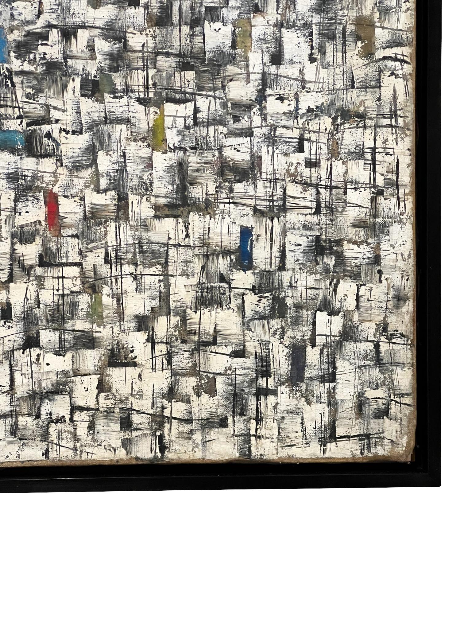 1963 Englischer Künstler Derek Middleton ( 1928 - 2002 ) extra großes schwarz-weiß Gemälde
mit Akzenten von rechteckiger Formfarbe.
Kann sowohl horizontal als auch vertikal aufgehängt werden.
Signiert vom Künstler.
Gerahmt in schwarzer Schattenbox.