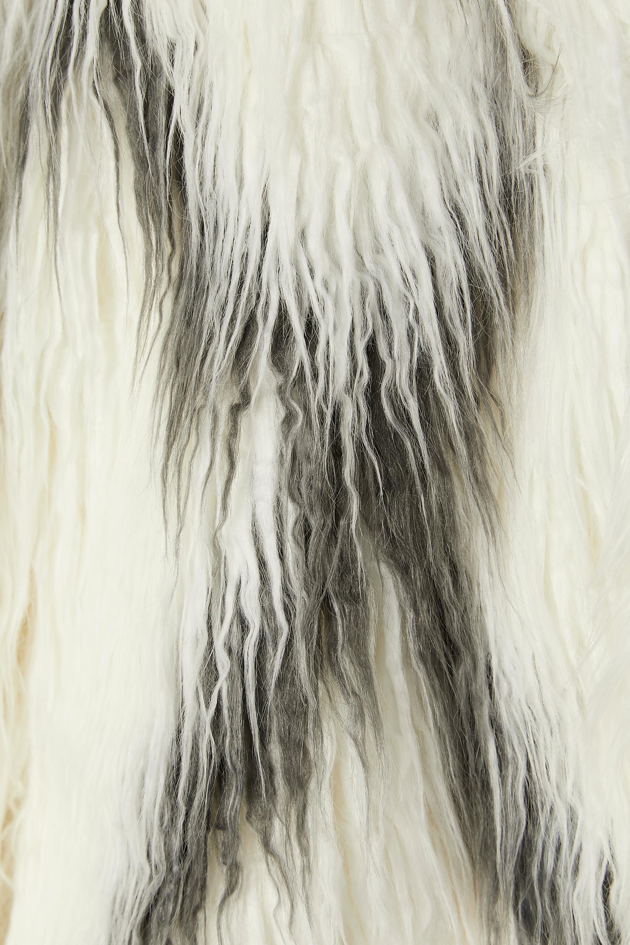 Gray Black and white Faux fur single breasted coat LASETI For Sale