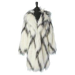 Black and white Faux fur single breasted coat LASETI 