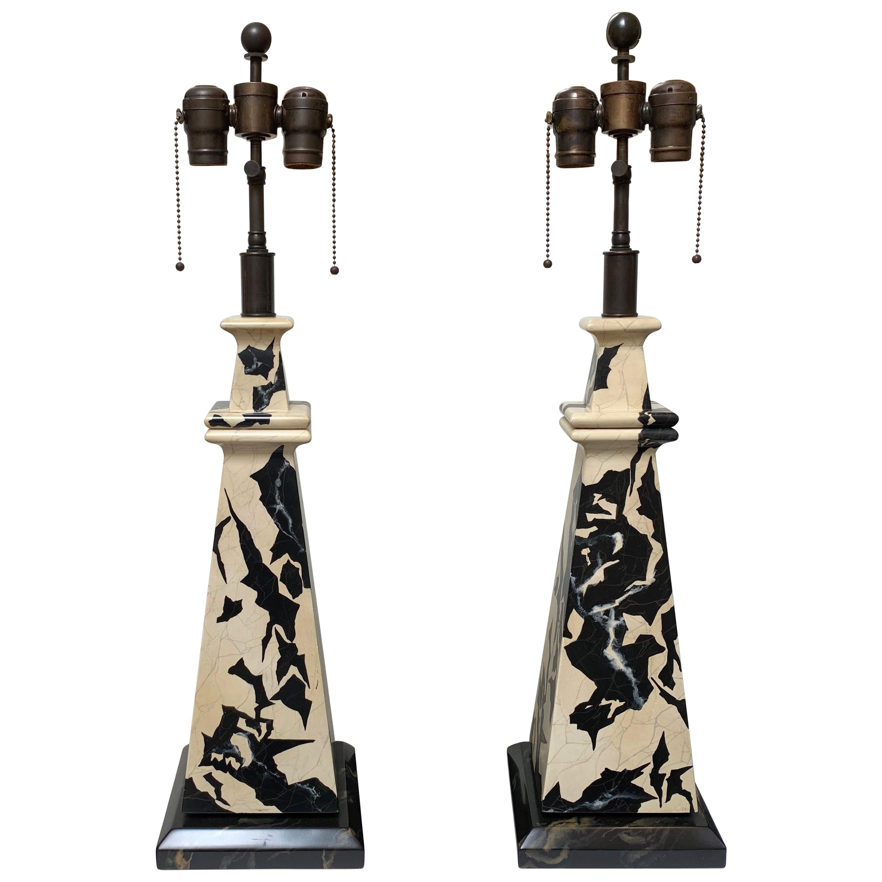Black and White Faux Marbleized Table Lamps