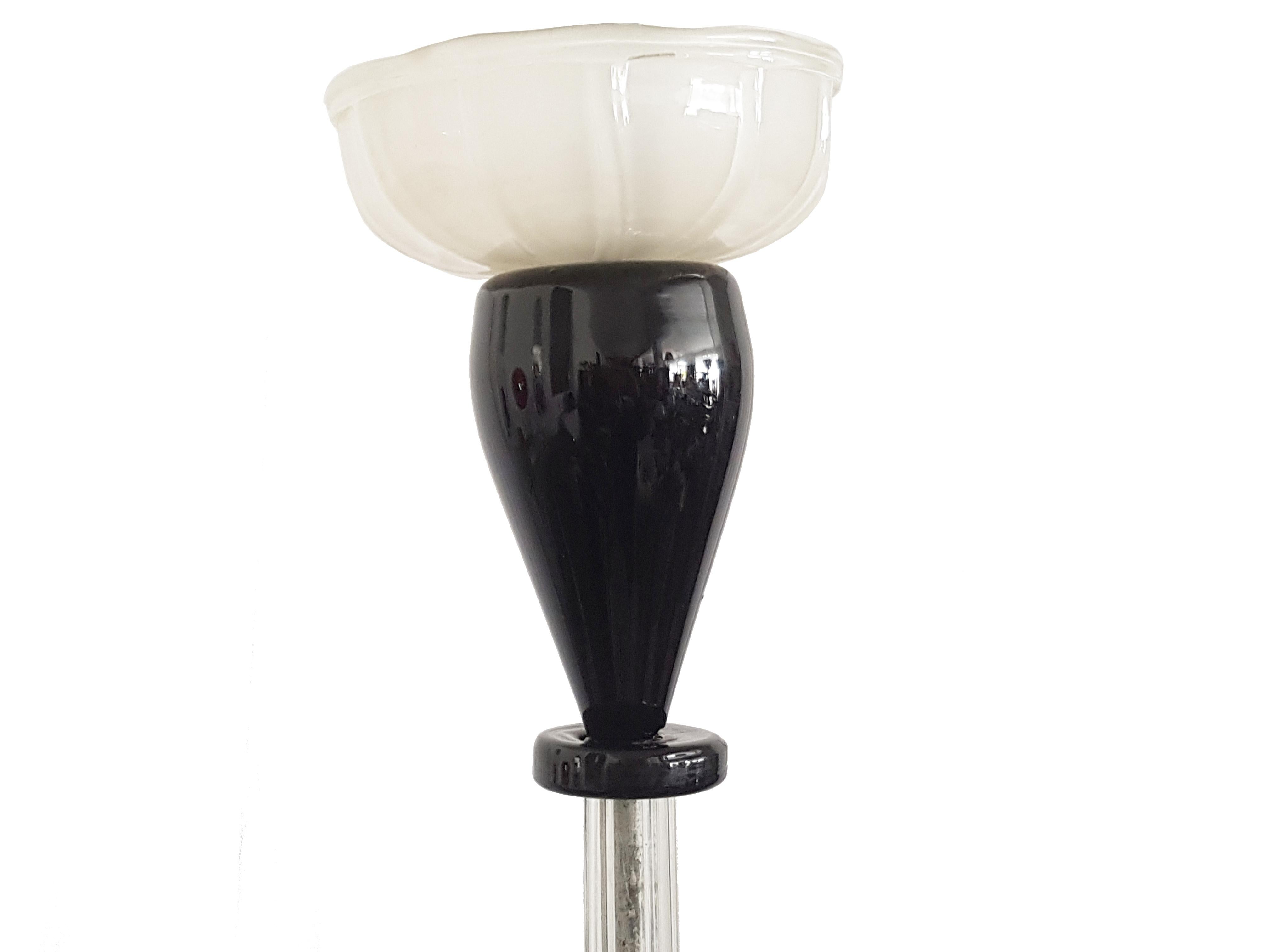Italian Black and White Five-Light Murano Glass 1940s Chandelier