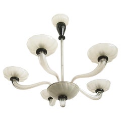 Black and White Five-Light Murano Glass 1940s Chandelier