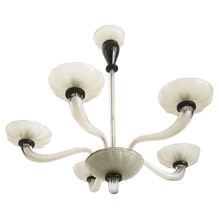 Lustre moderniste en verre de Murno blnc dépoli soufflé à l min et