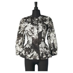 Black and white flowers printed cotton edge to edge  jacket Dries Van Noten 