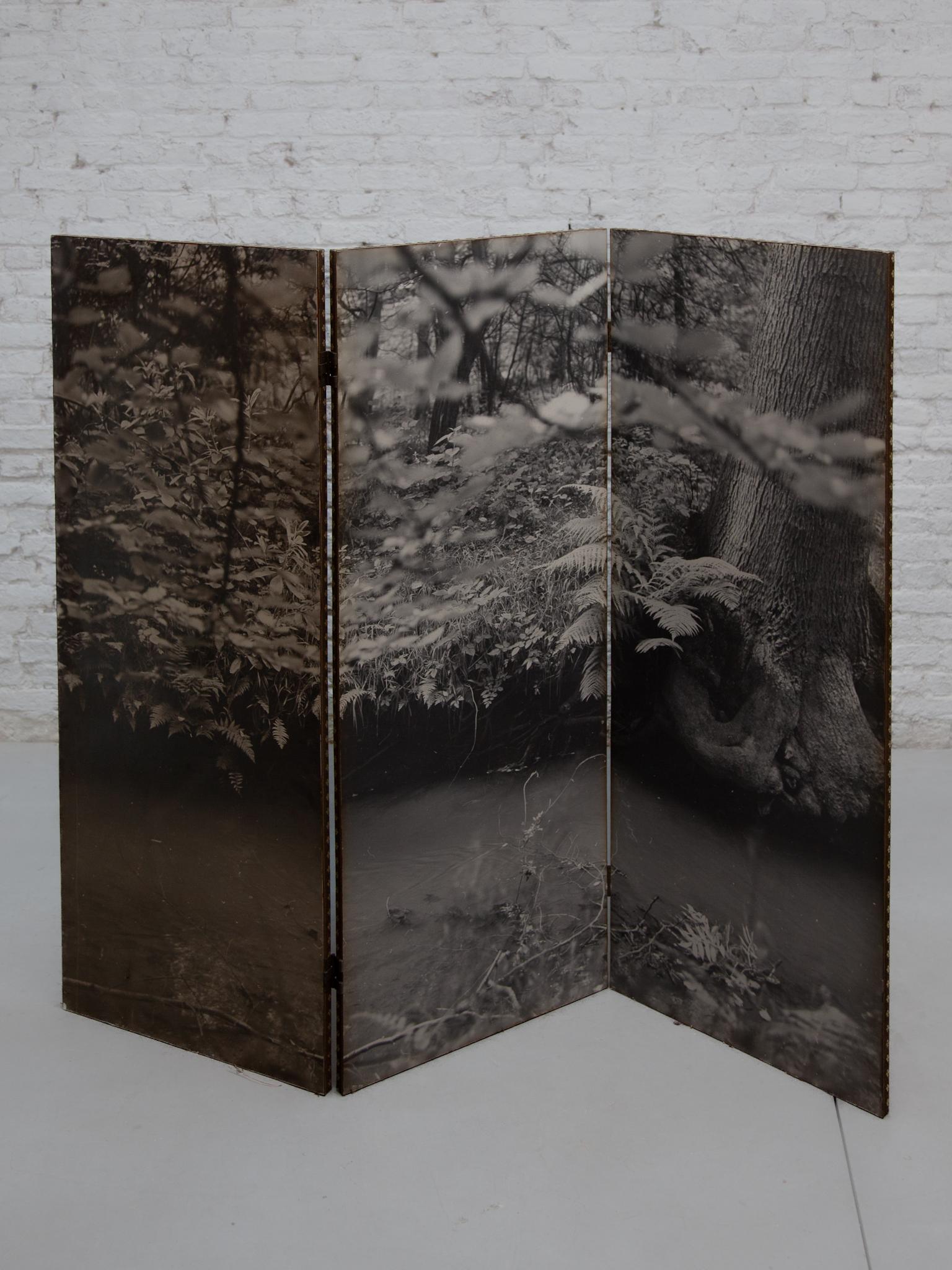 Mid-Century Modern Black and White Forest, Picture Folding Screen, 1960s, Belgium For Sale