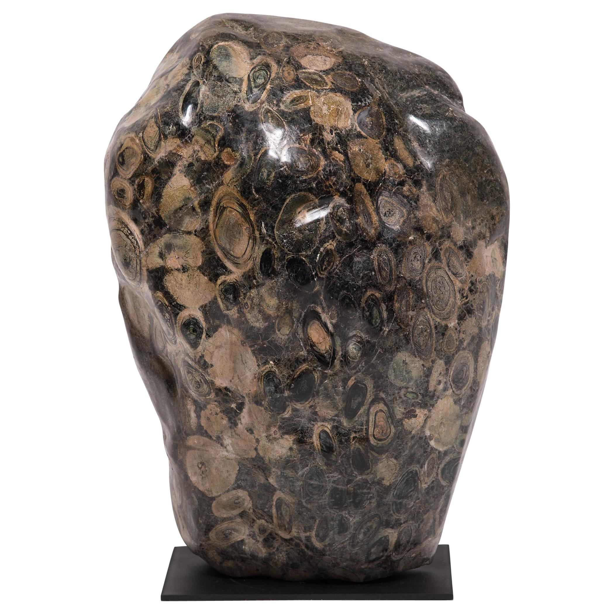 Black and White Fossil Stone Sculpture