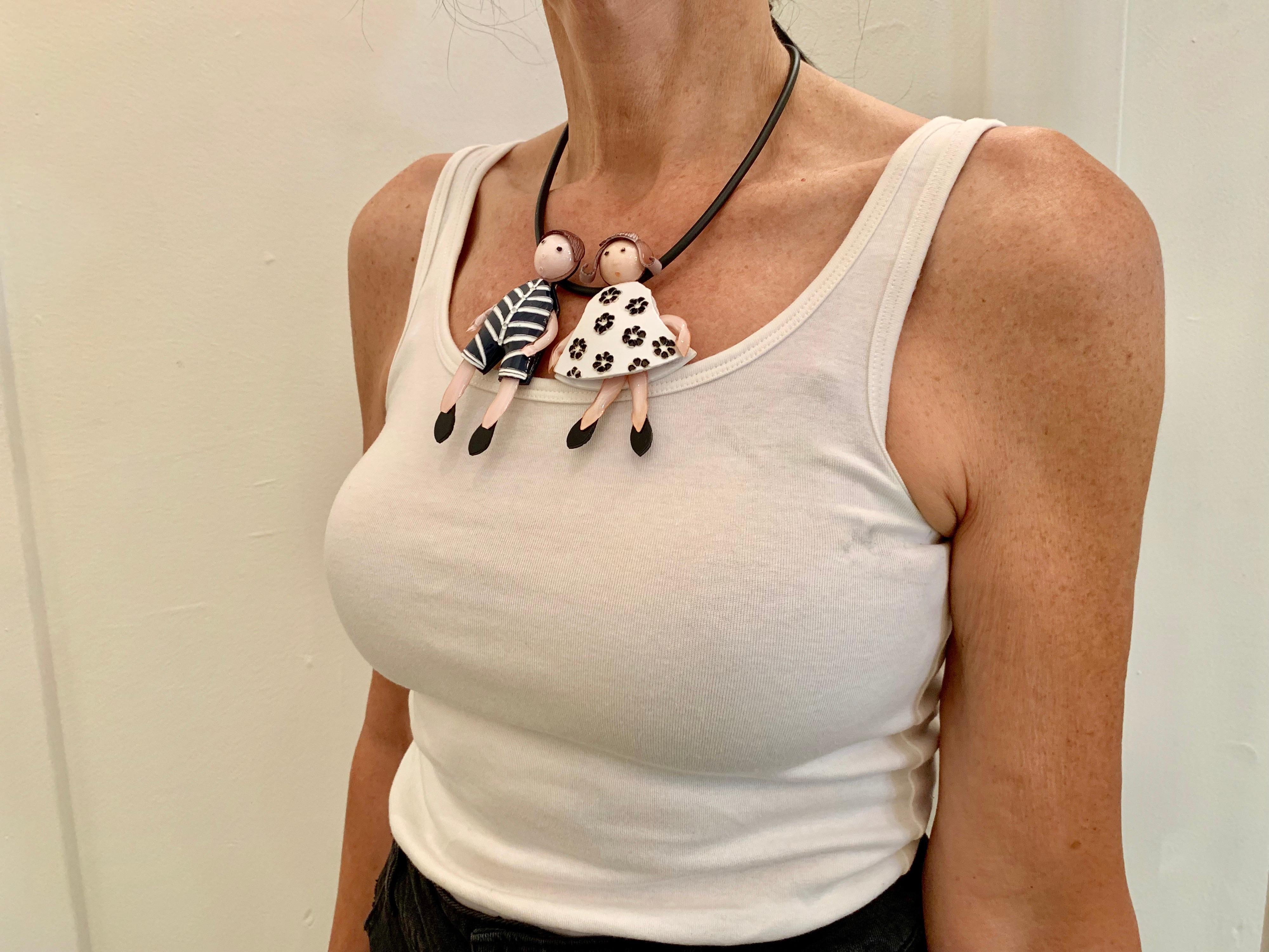 Contemporary Black and White French Figural Statement Necklace