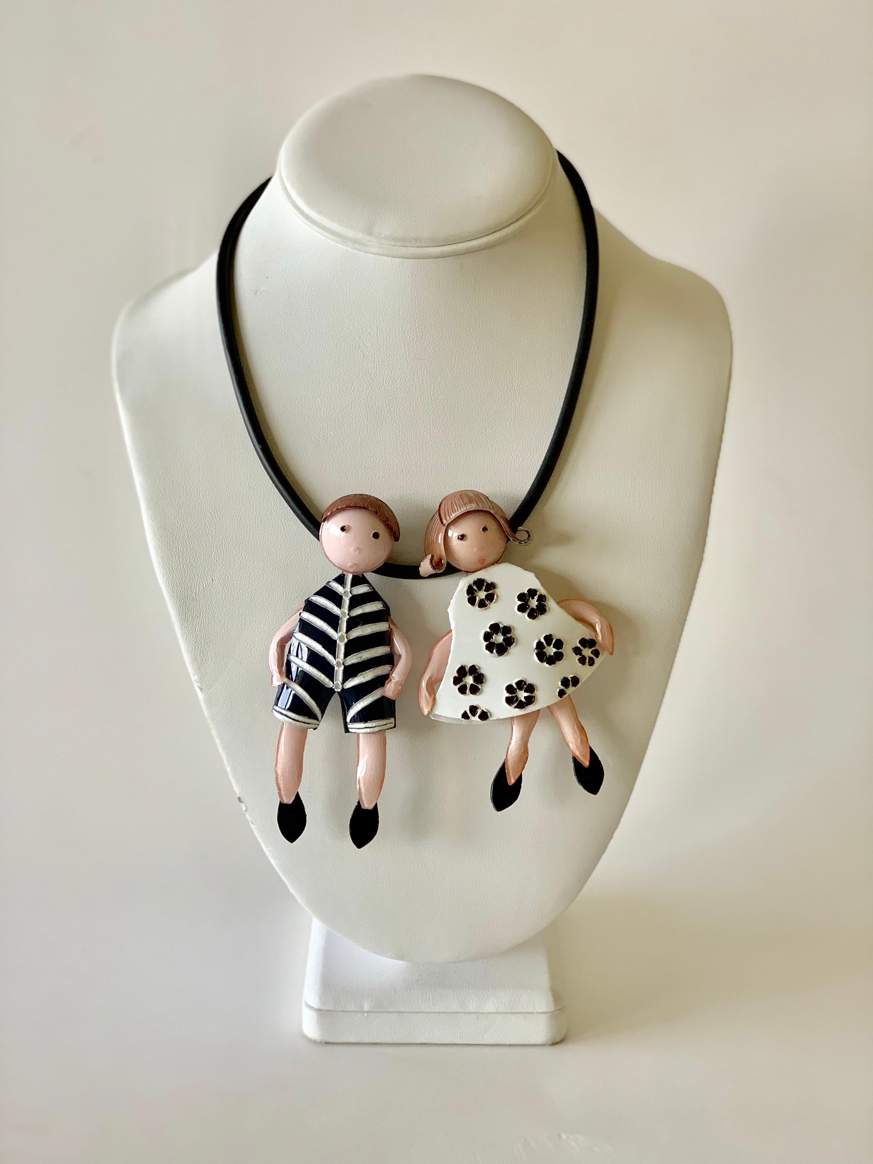 Black and White French Figural Statement Necklace 2