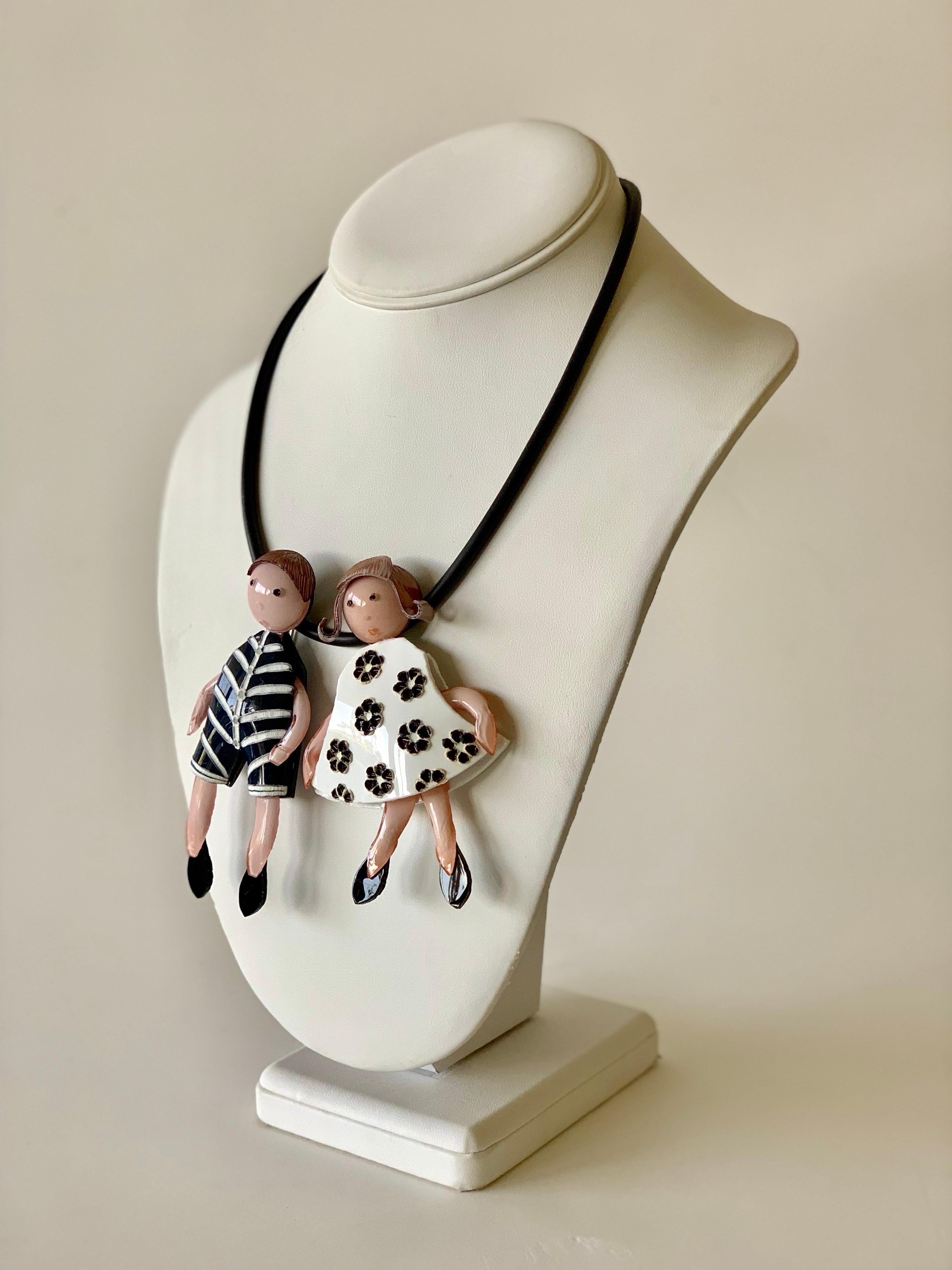 Black and White French Figural Statement Necklace 3