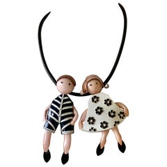 Black and White French Figural Statement Necklace