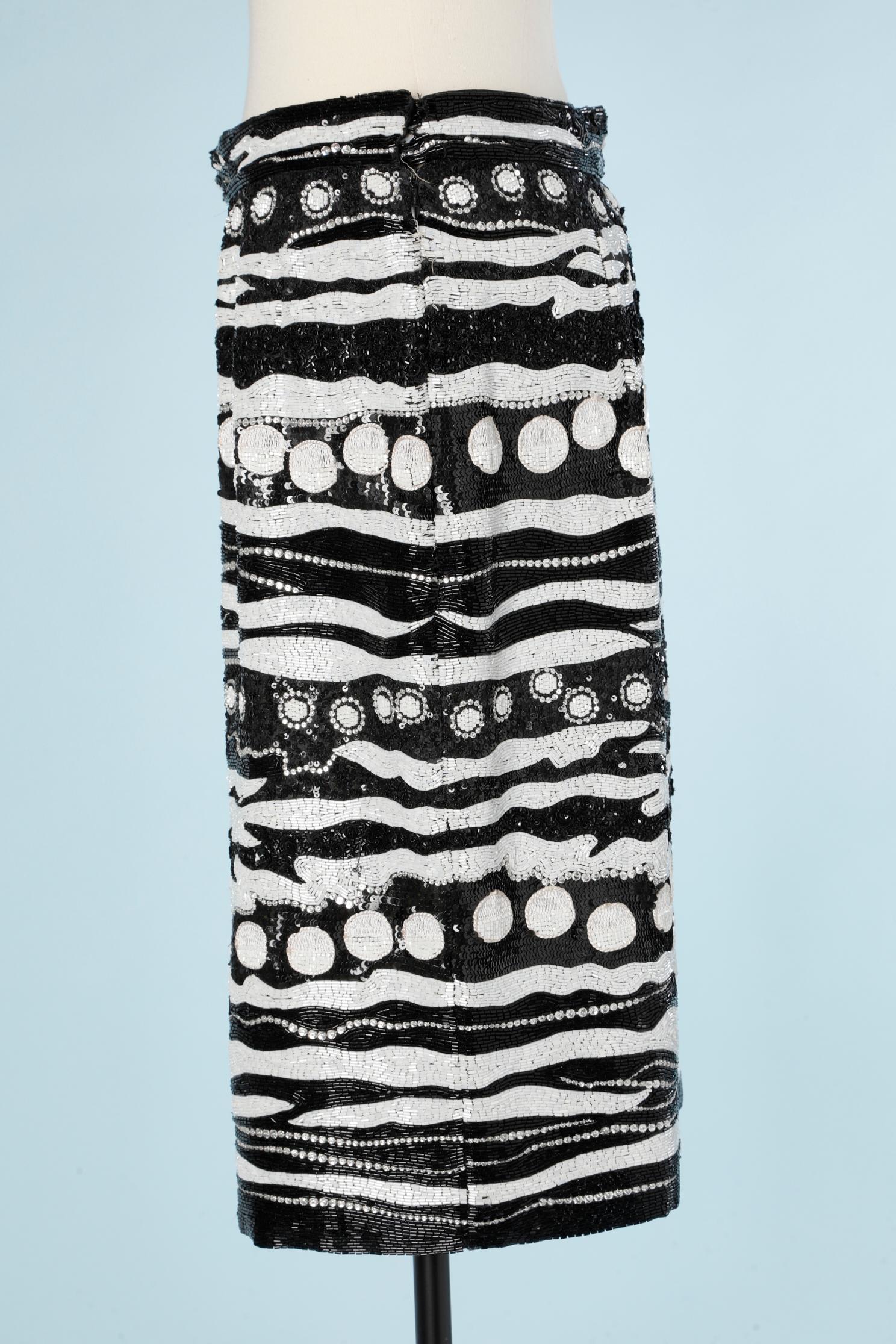 Black and white fully beaded evening skirt Valentino Night  For Sale 1