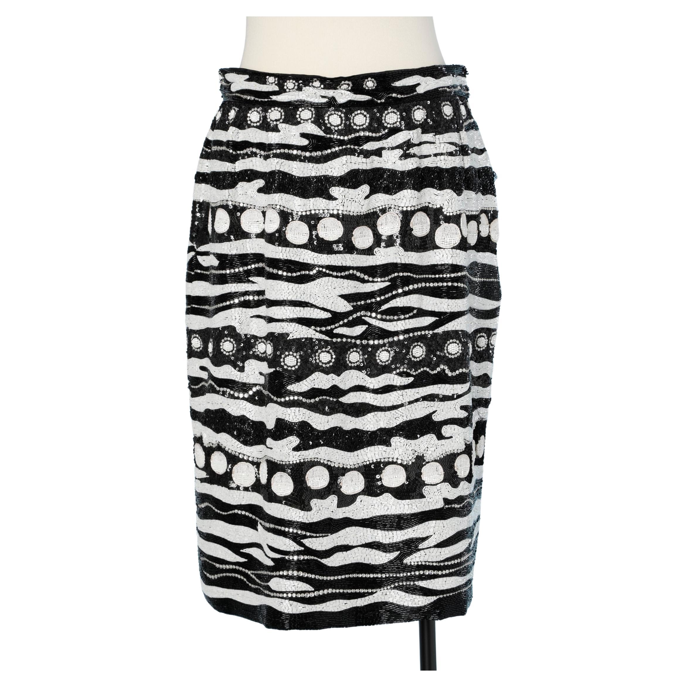 Black and white fully beaded evening skirt Valentino Night  For Sale