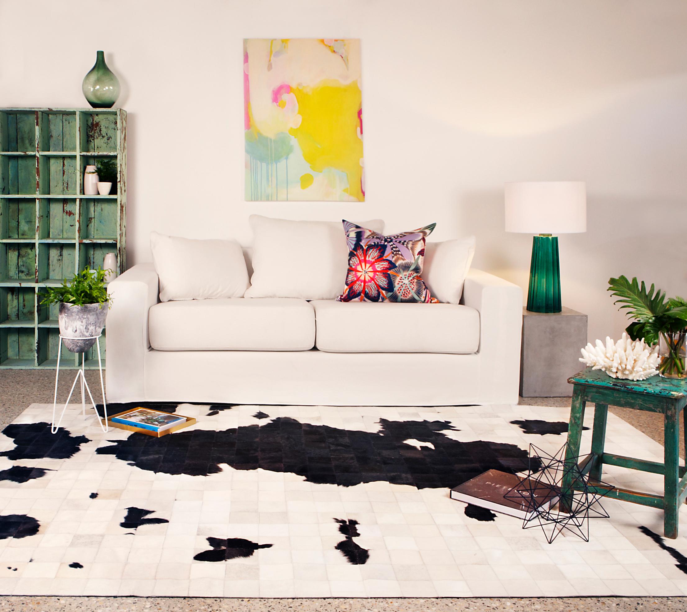 Schwarzer und weißer Spaß, anpassbarer Dalmata-Kuhfell-Bodenteppich Larg (Art déco) im Angebot