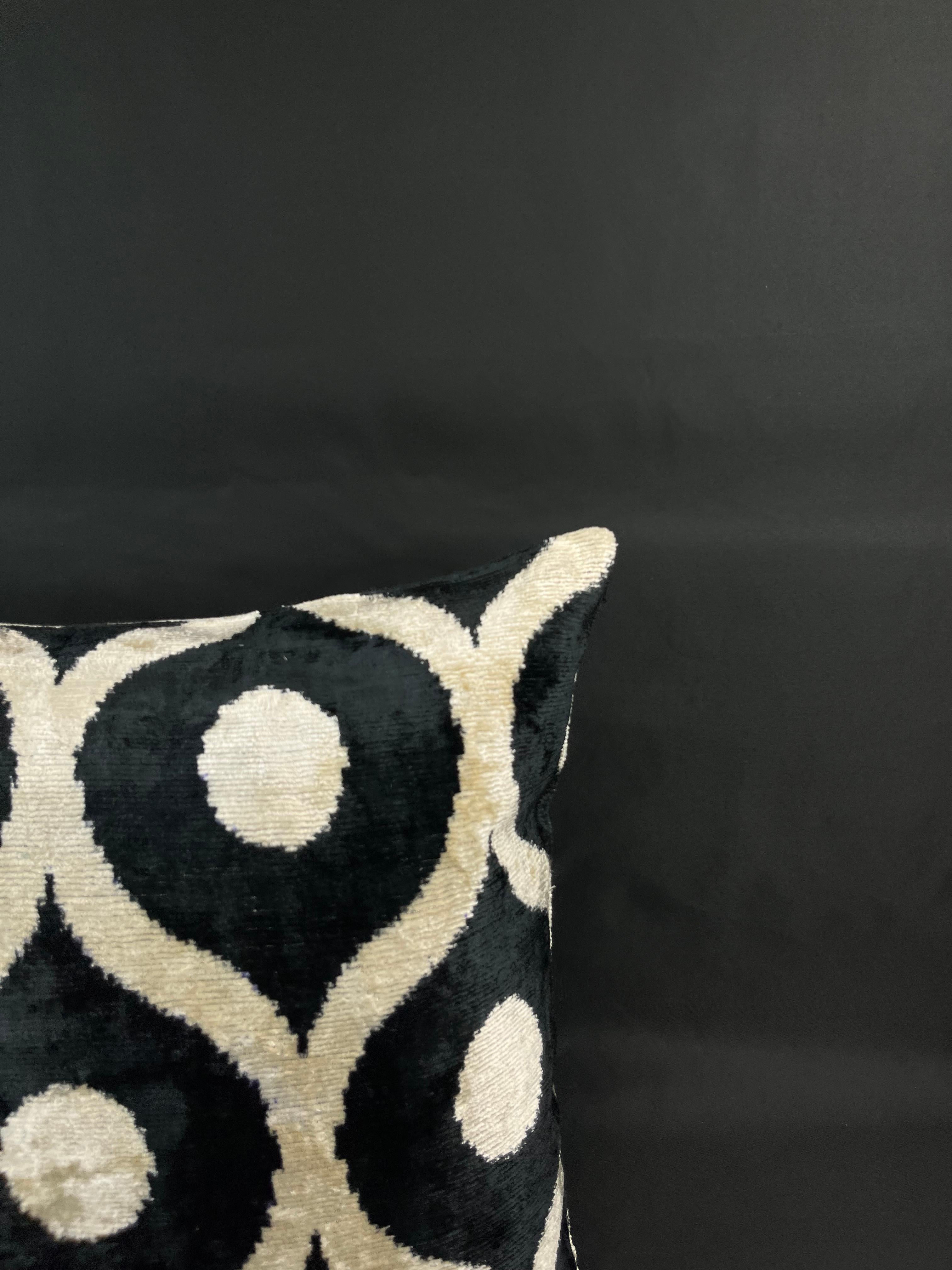 Modern Black and White Geometric Velvet Silk Ikat Pillow Cover