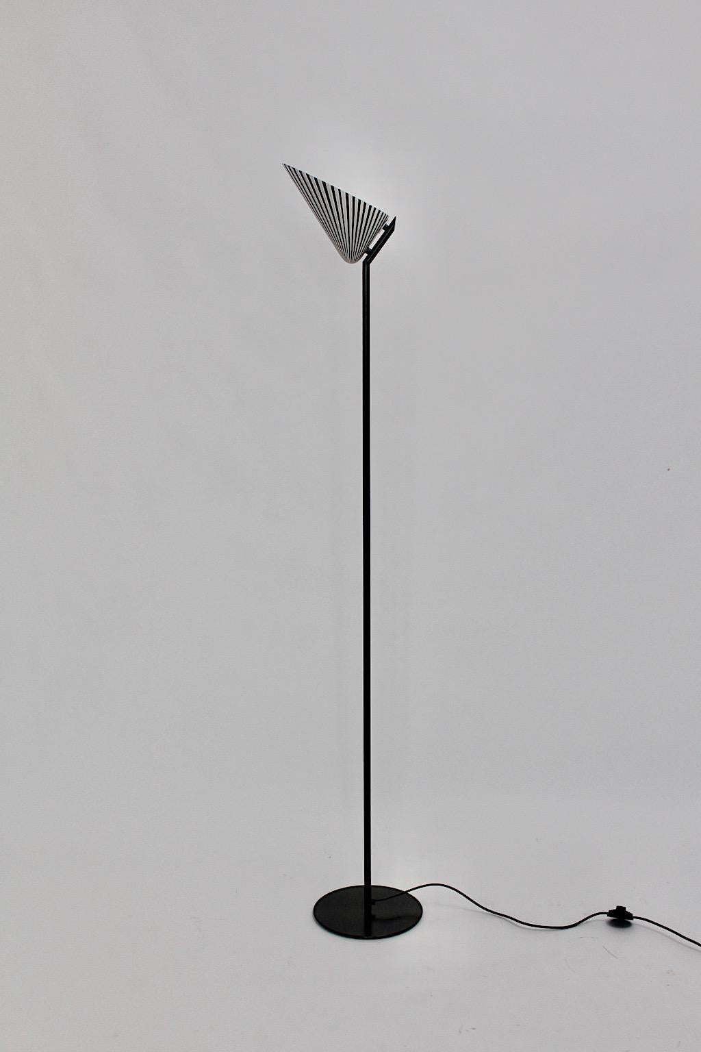 Italian Black and White Glass Metal Vintage Floor Lamp, Italy, 1980s For Sale