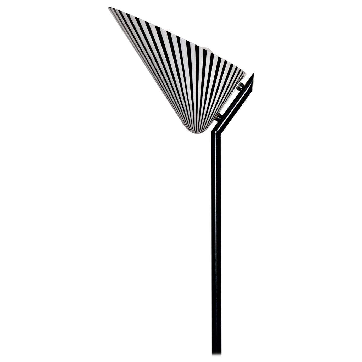 Black and White Glass Metal Vintage Floor Lamp, Italy, 1980s For Sale