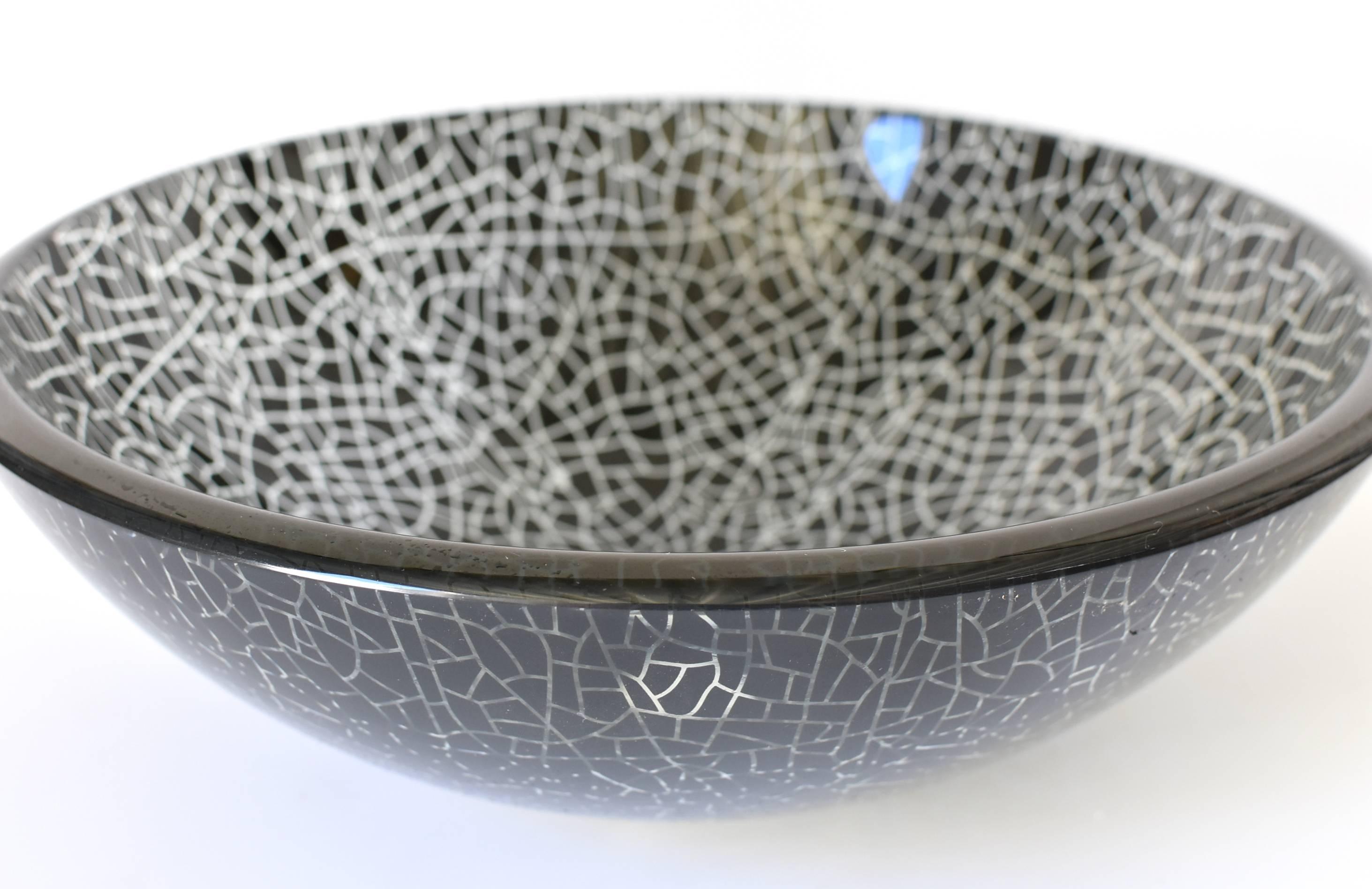 Black and White Glass Sink with Crackle Pattern, Planter For Sale 6