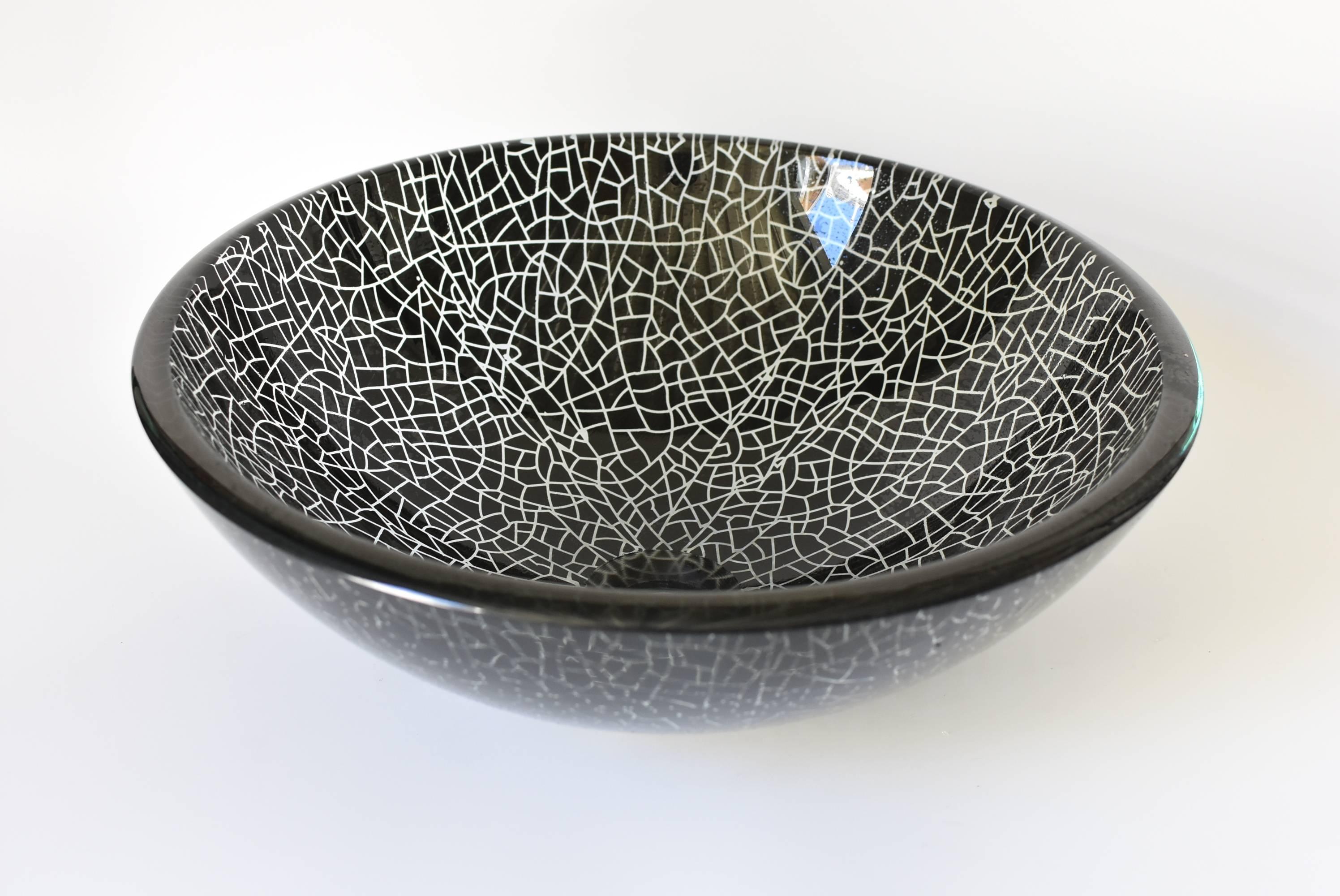 Chinese Black and White Glass Sink with Crackle Pattern, Planter For Sale