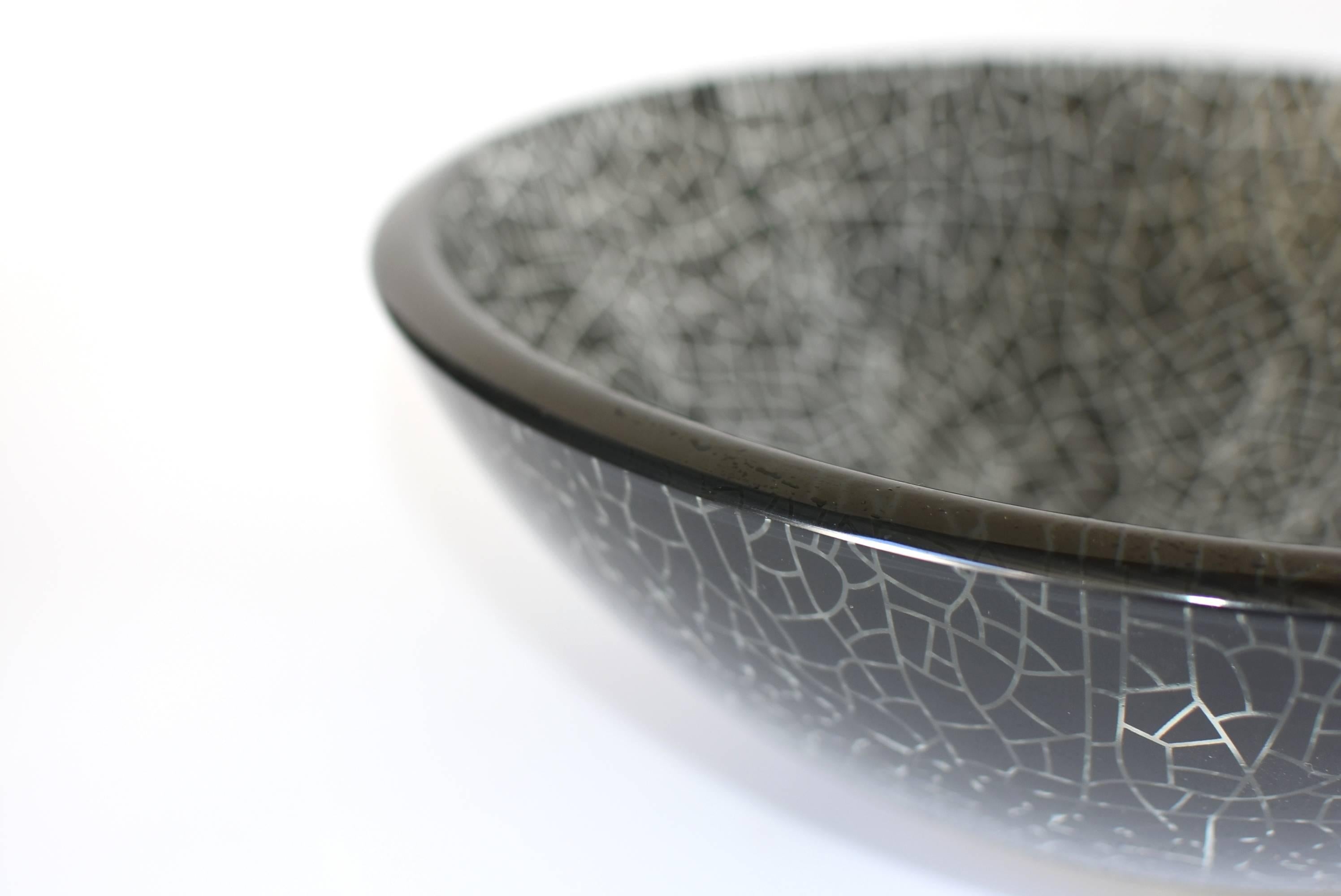 Contemporary Black and White Glass Sink with Crackle Pattern, Planter For Sale