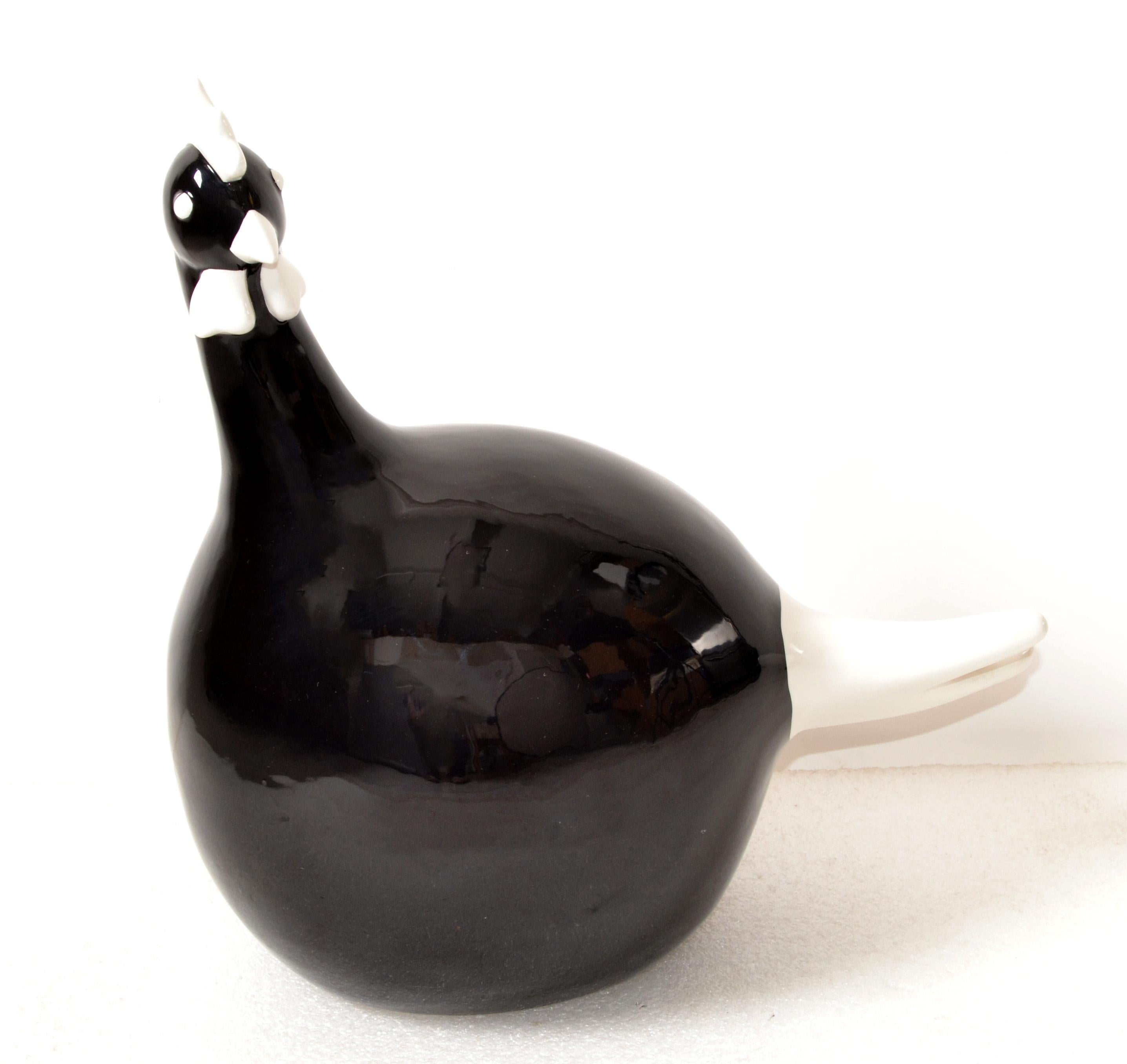 Black and White Hand-Crafted Ceramic Chicken Sculpture, Animal Figurine Folk Art For Sale 6
