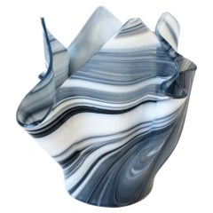 Black and White Art Glass Vase in the Venini Style