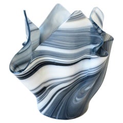 Handkerchief Black and White Art Glass Vase in the Venini Style