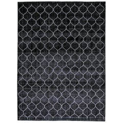 Black, and White Handmade Vintage Turkish Anatolian Overdyed Distressed Rug