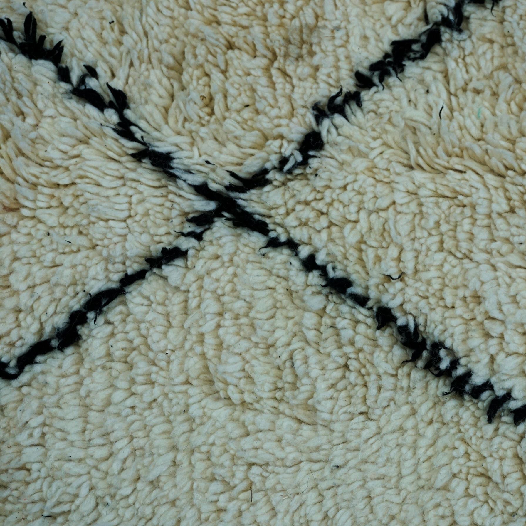 Tribal  Black and White Handwoven and Knotted Moroccan Beni Ourain Wool Rug
