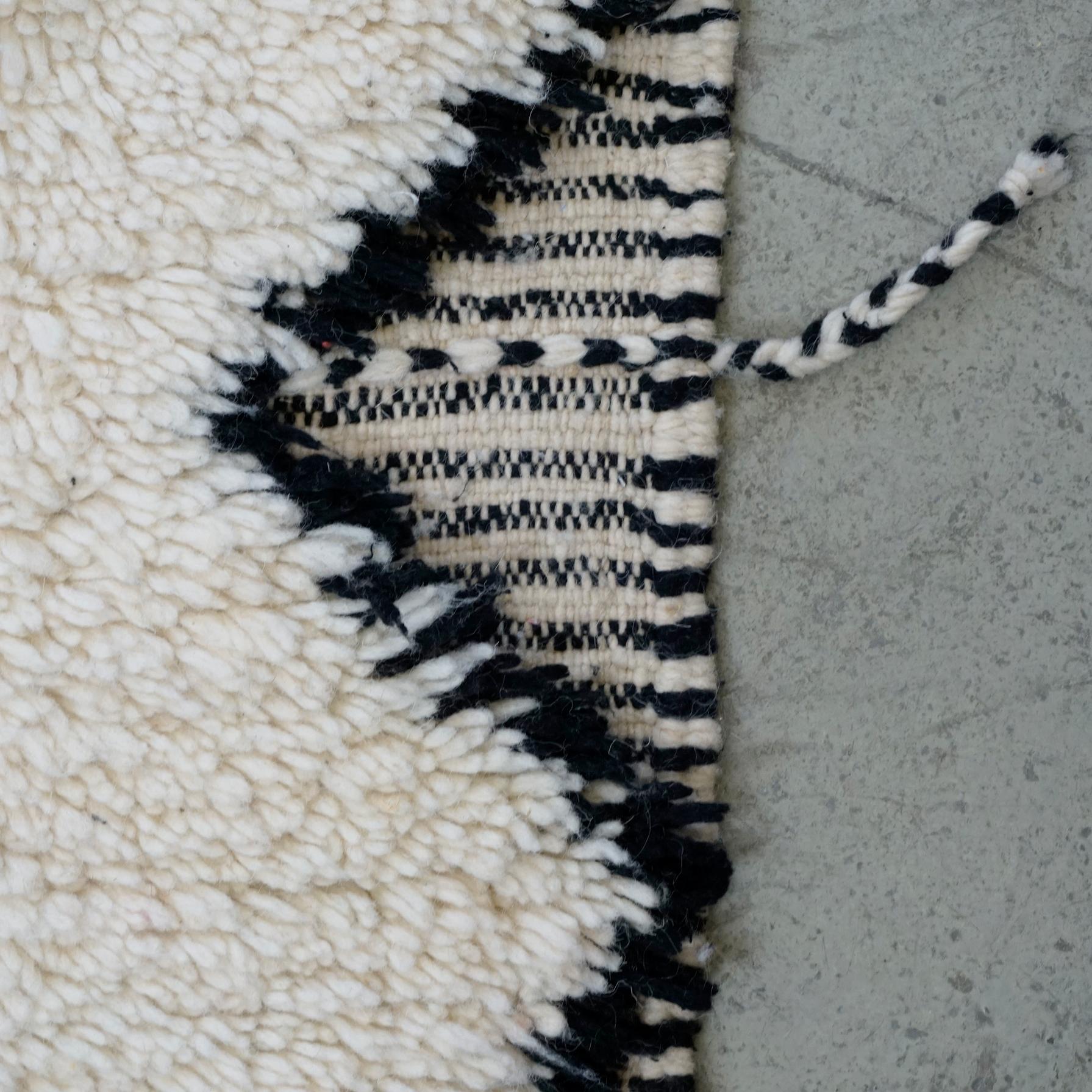 Hand-Woven  Black and White Handwoven and Knotted Moroccan Beni Ourain Wool Rug