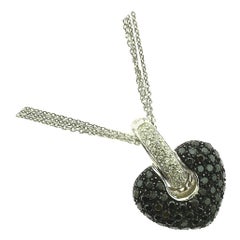 Black and White Heart Diamond n White Gold Pendant Necklace