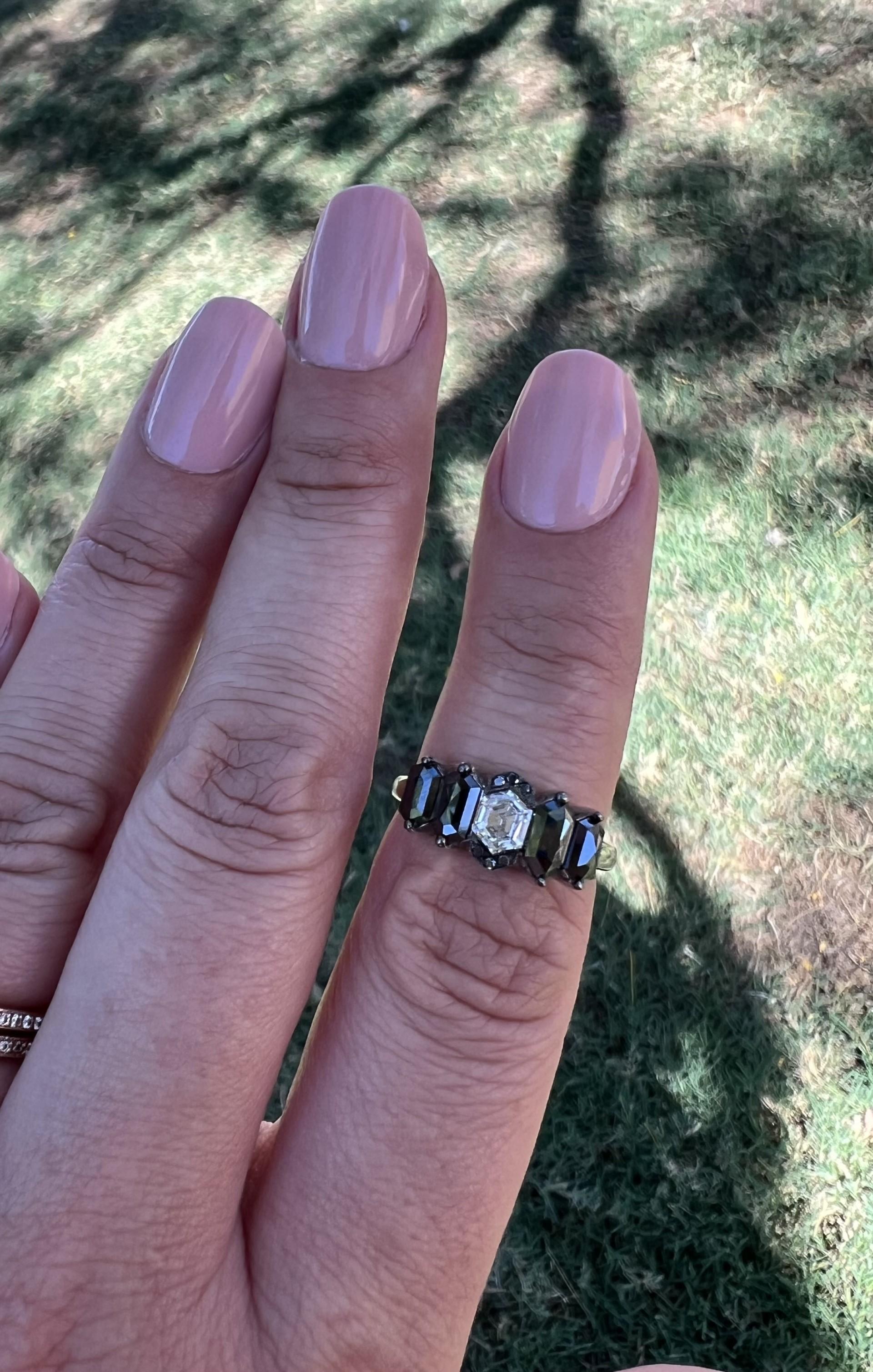 Black and White Hexagon Diamond Ring In New Condition For Sale In Phoenix, AZ