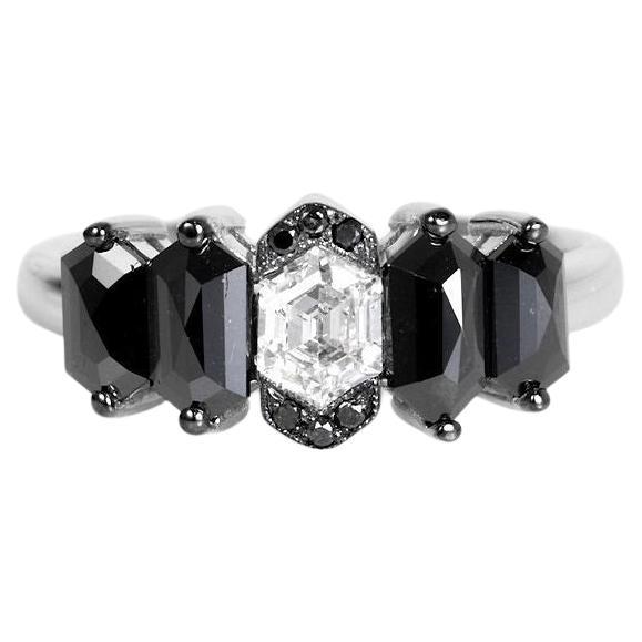 Black and White Hexagon Diamond Ring For Sale