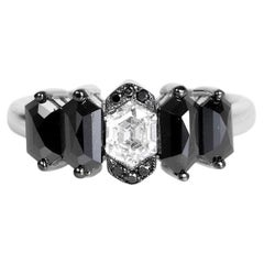 Black and White Hexagon Diamond Ring