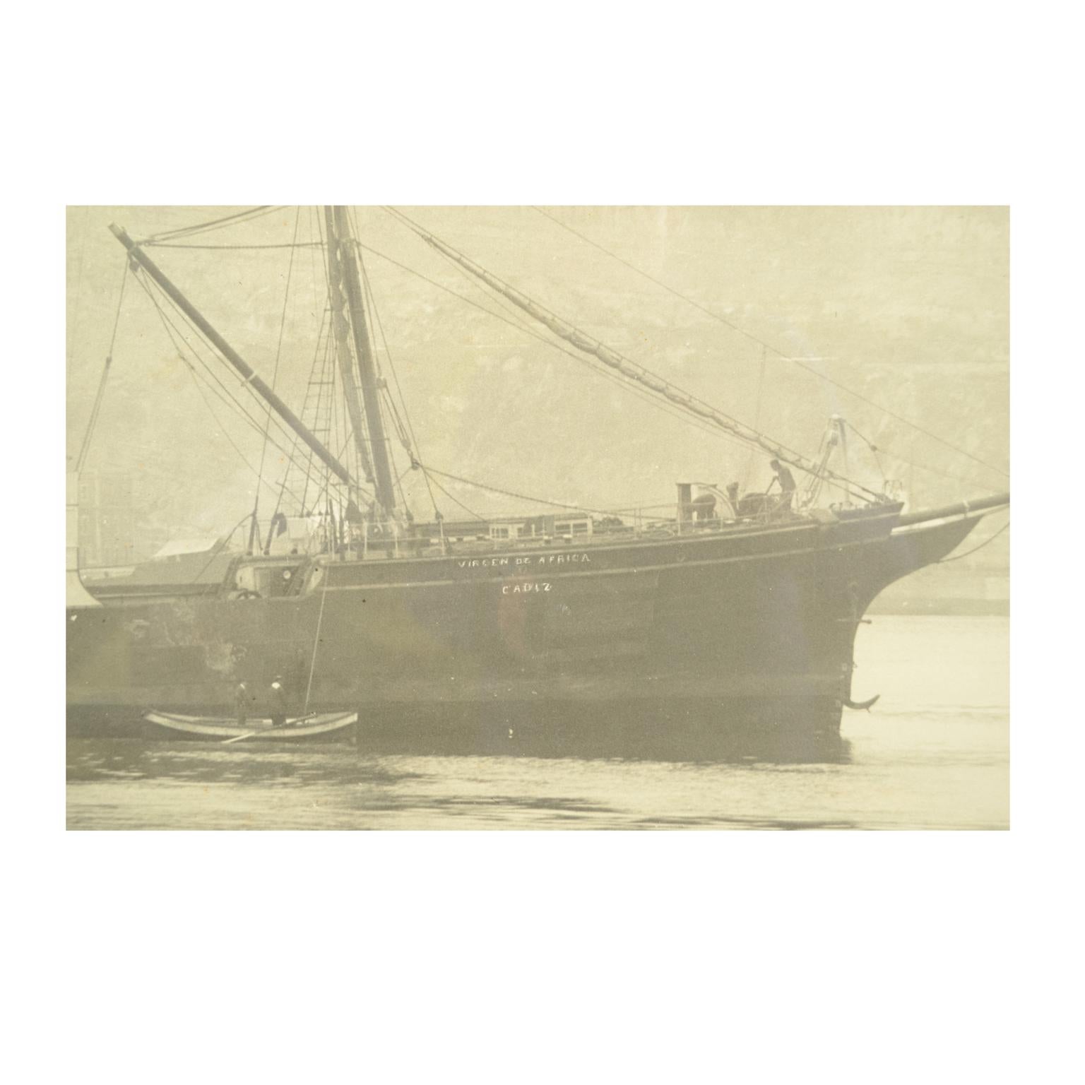 Antikes nautisches historisches Gemälde des Schiffes Virgen De Africa Cadiz, Virgen De Africa Cadiz, 1917 im Angebot 3