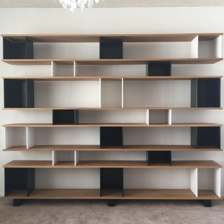 Black And White Horizontale Oak Shelving Unit By Design Frères For Black And White Horizontale Oak Shelving Unit By Design Frères Polished Sealed