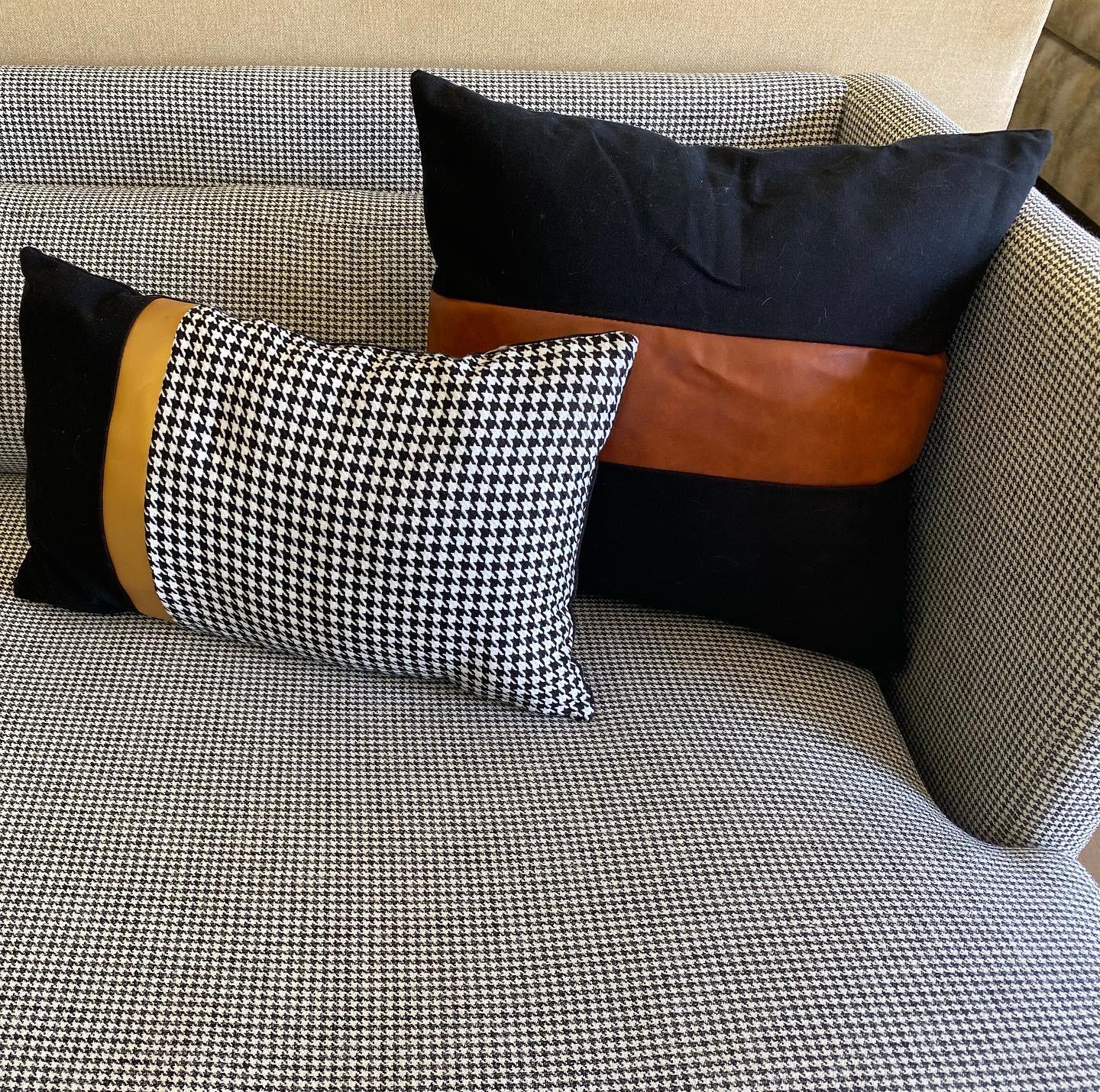 Black and White Houndstooth Modern Sofa with Bolsters In Good Condition In Palm Springs, CA