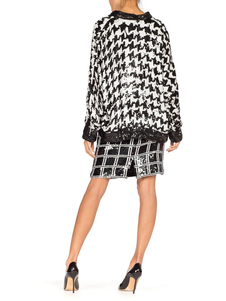 Black and White Houndstooth Sequin Bomber Jacket and Skirt at 1stDibs