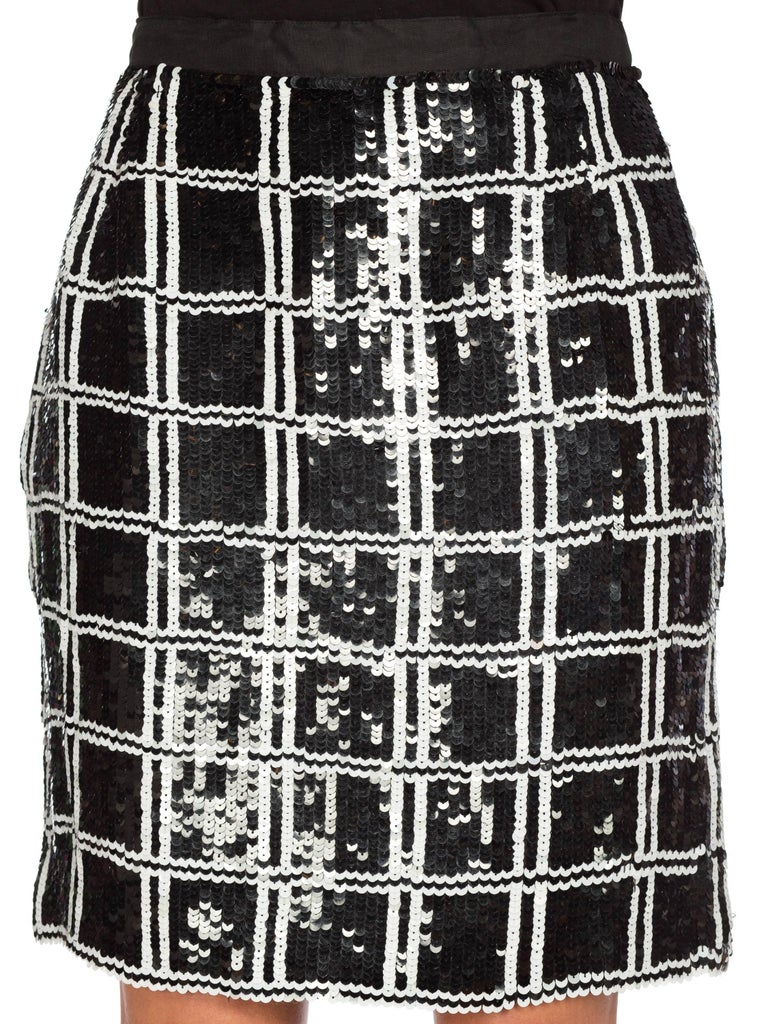 Black and White Houndstooth Sequin Bomber Jacket and Skirt at 1stDibs