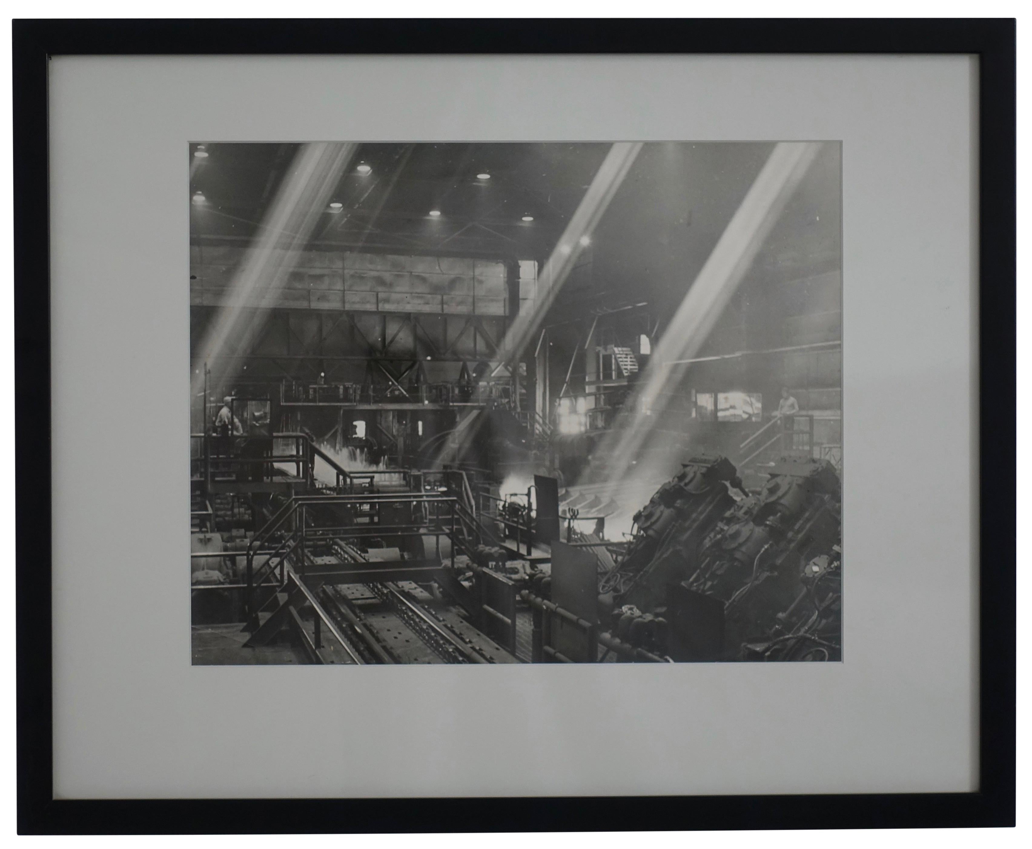 Black and white photograph of an Industrial steel mill scene. American, early to mid-20th century.
Written on the back is Louis Creveling, California.
Professionally matted and framed.
          
