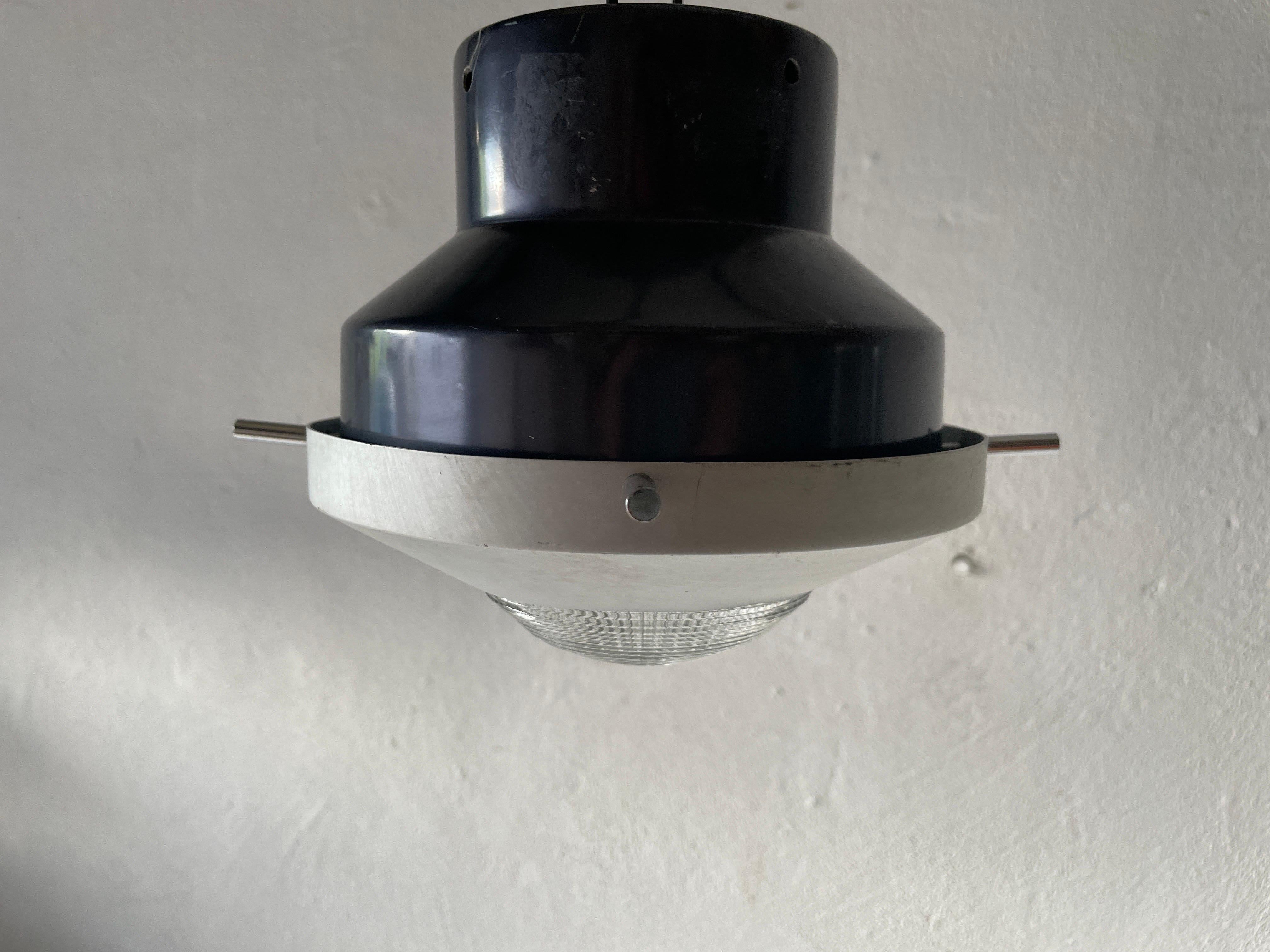 Space Age Black and White Industrial Flush Mount Light, in Style of Stilnovo, 1960s, Italy For Sale