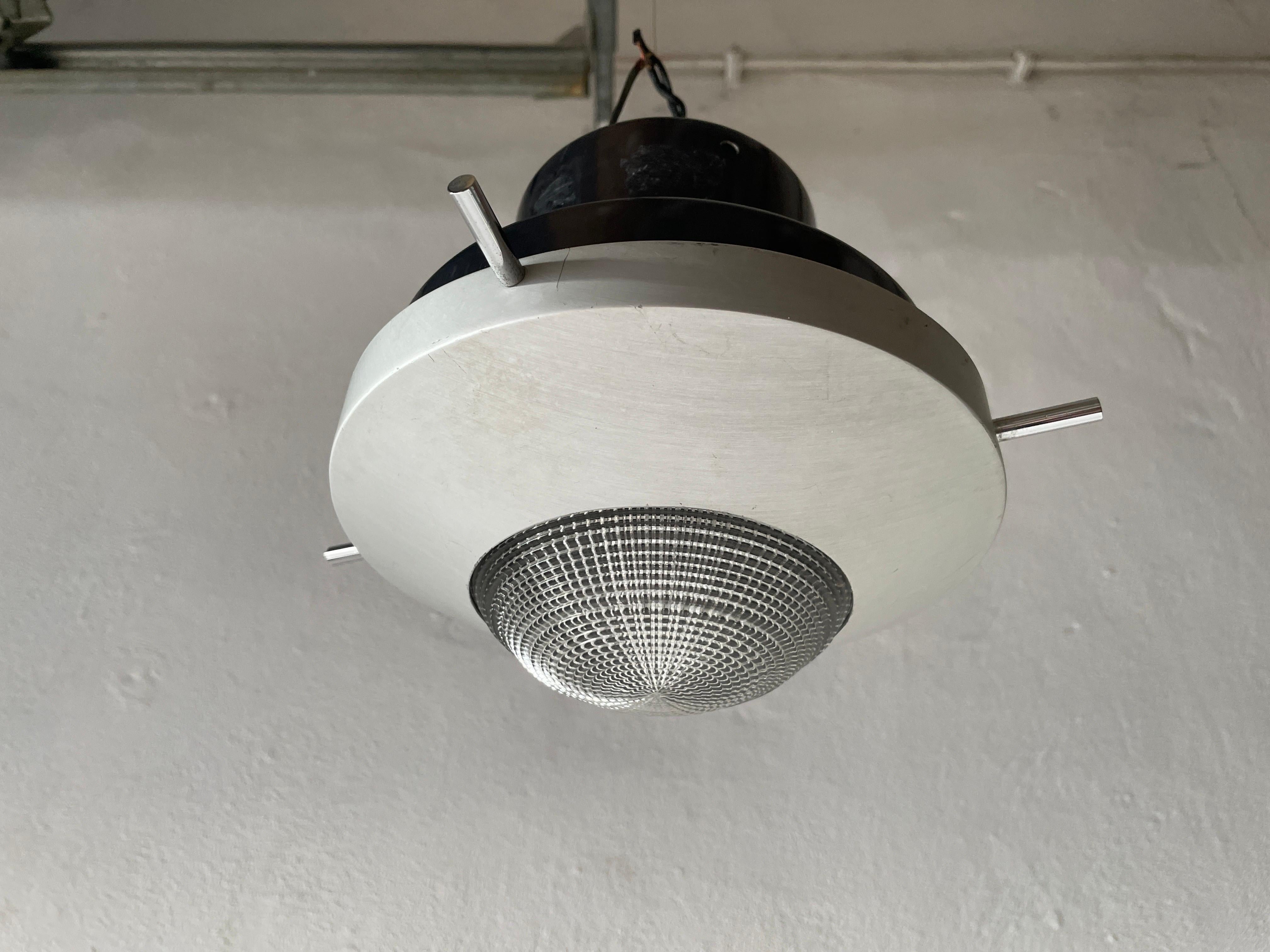 Metal Black and White Industrial Flush Mount Light, in Style of Stilnovo, 1960s, Italy For Sale