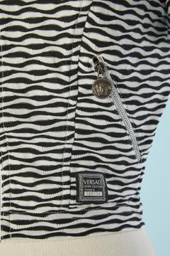Schwarze und weiße Jacquard-Strickjacke mit Reißverschluss und Medusa Versace Jeans Couture 1990