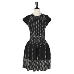 Black and white jacquard knit dress with geometrical pattern M Missoni 